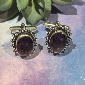 Silver Amethyst Cuff Links